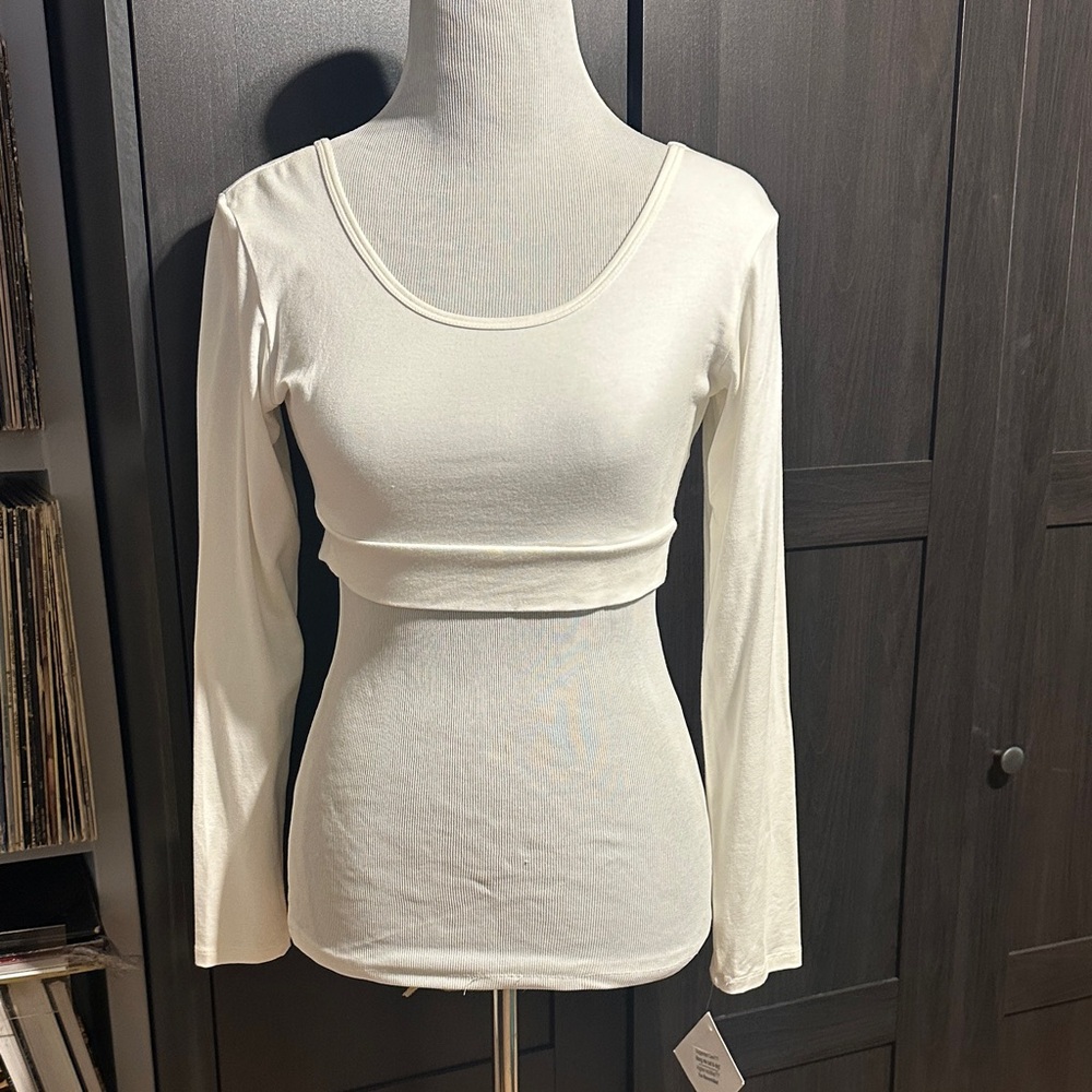 Reversible White Long Sleeve Crop Top NWT